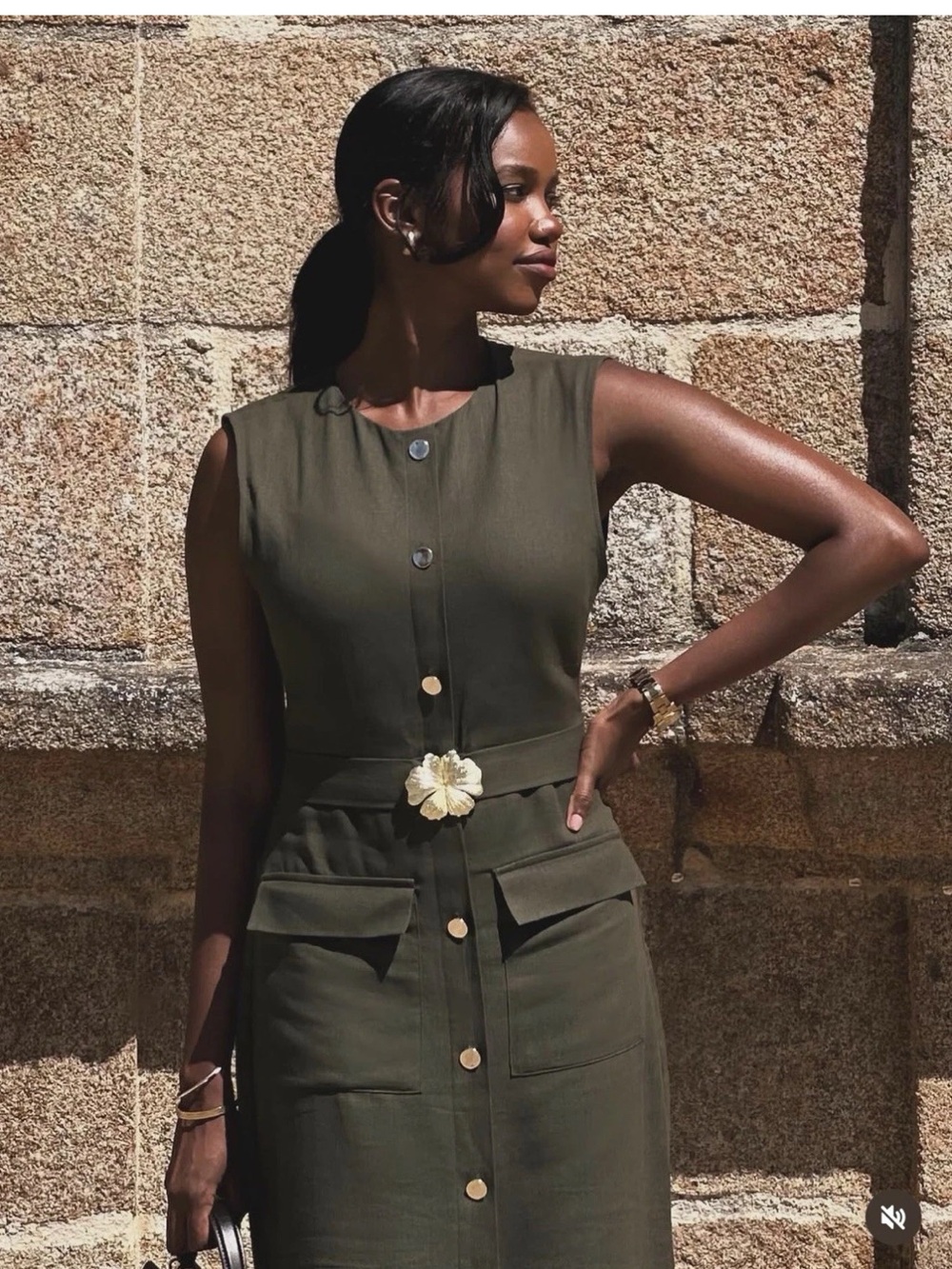 Zara Olive Green LINEN BELTED MIDI DRESS - Picture 2 of 15